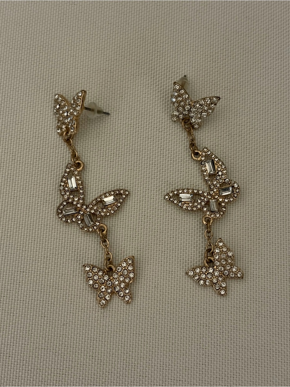 Gold Crystal Butterfly Drop Earrings - Women's Jewelry